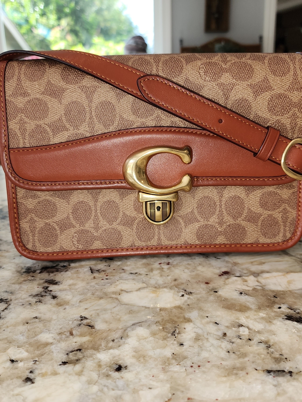 Coach Tan Signature Canvas Crossbody with Gold 'C' Lock
